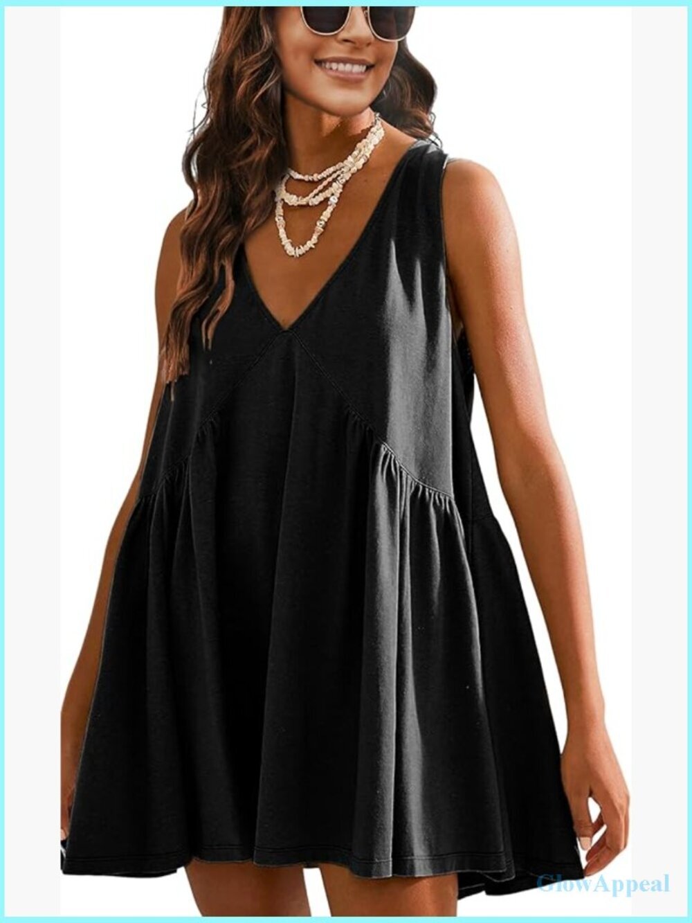 Sleeveless Mini Dress with Pockets V Neck Casual Sundress Loose Fit Summer